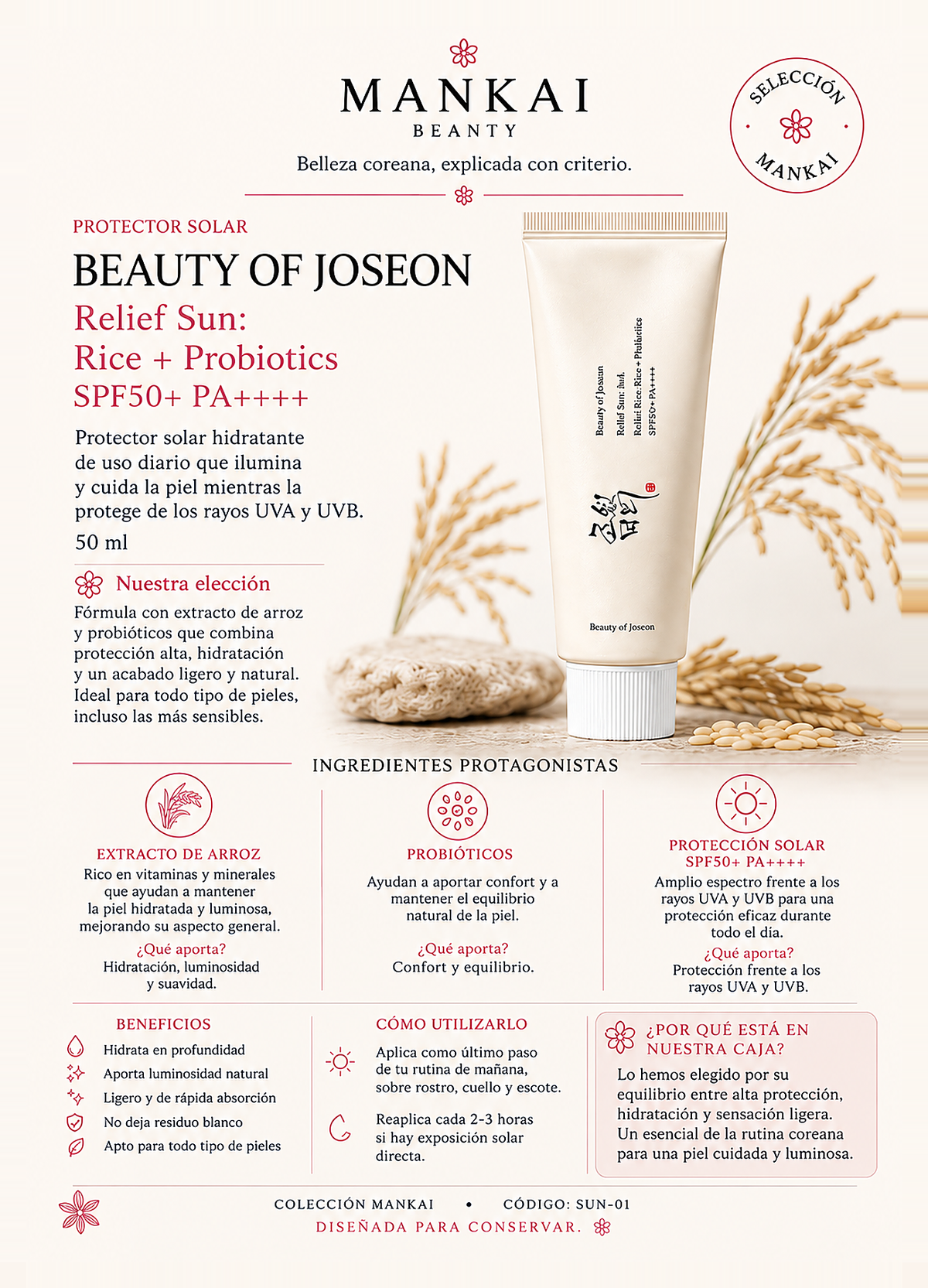 Beauty of Joseon · Relief Sun cara frontal
