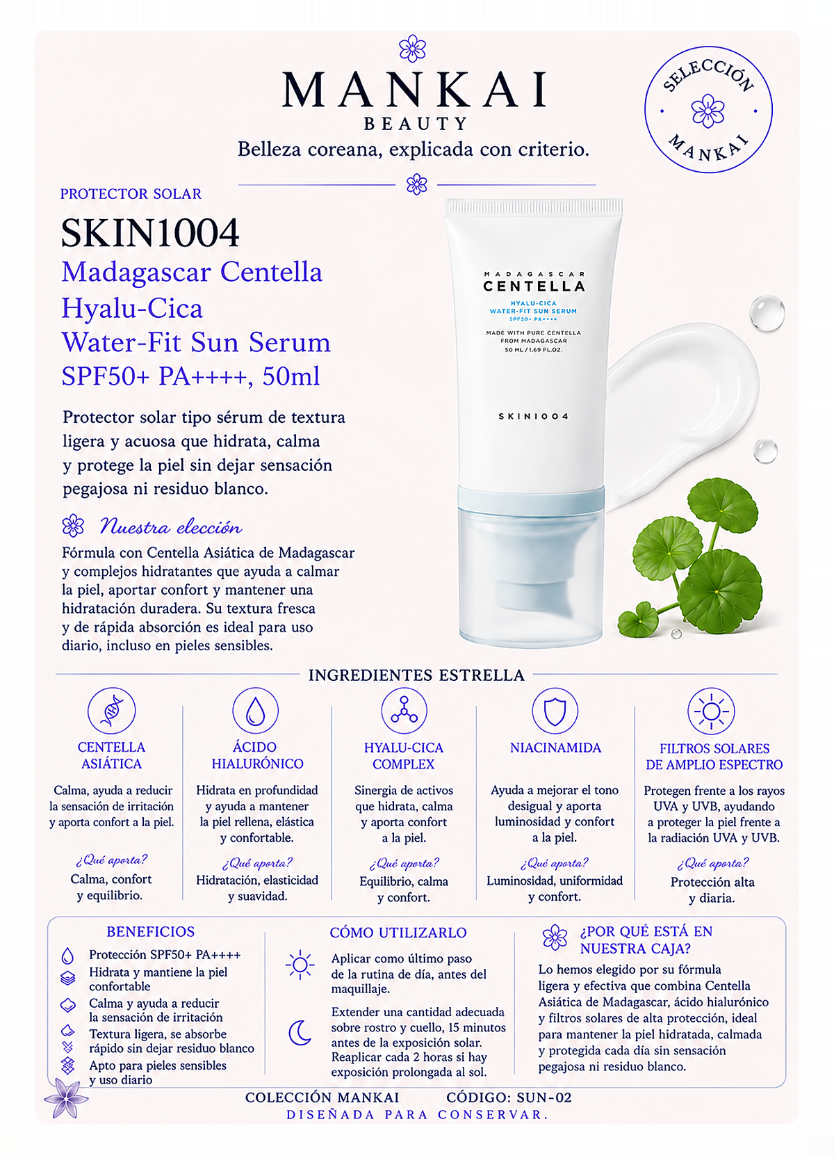 SKIN1004 · Hyalu Cica Sun cara frontal